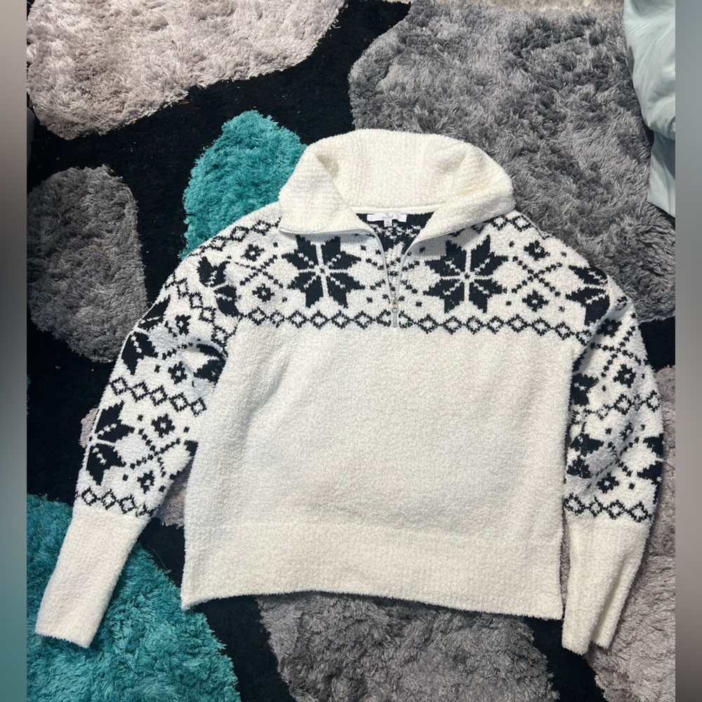 Marled Cream and Black Turtleneck Sweater